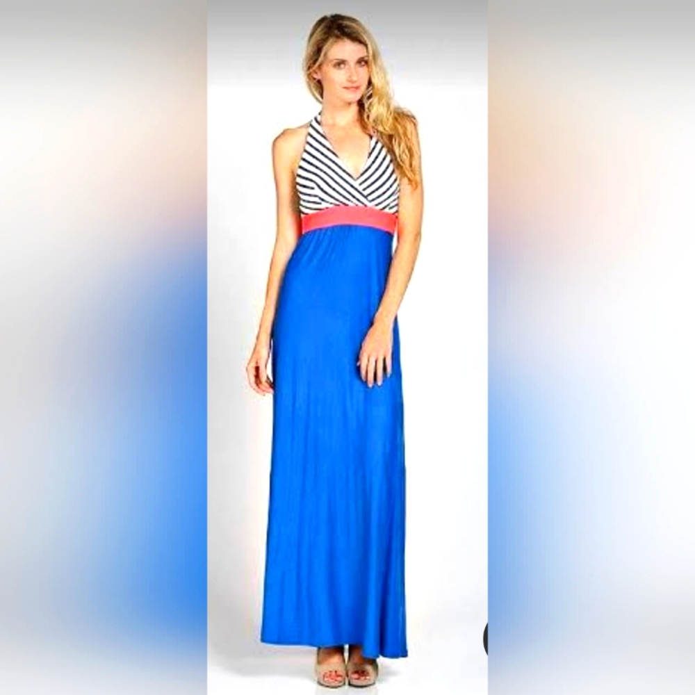 Stripe top halter maxi dress